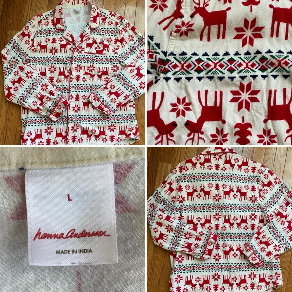 Hanna Andersson $46 Women's Holiday Dear Deer Flannel PJ TOP ONLY Unisex L